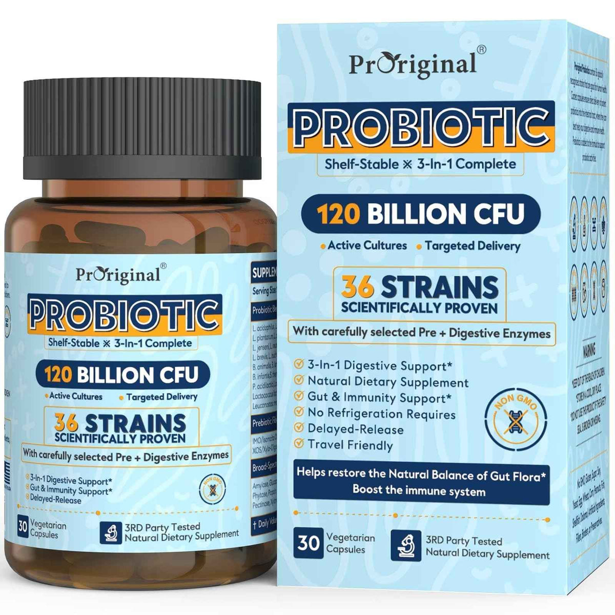 Probiotics for Women & Men 120 Billion CFU with 36 Probiotic Strains for Digestive Health and Gut Health, Delayed Release Capsules, Stomach Acid Resistant