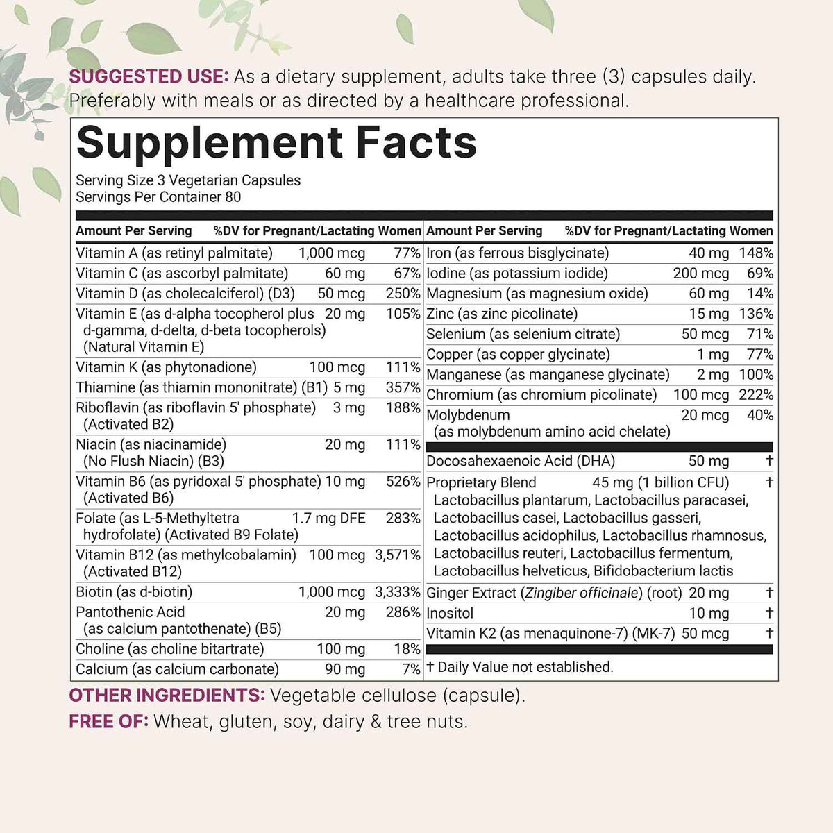 Micro Ingredients Prenatal Vitamins for Women - 38-in-1 with Folate, DHA, Choline, Iron, Probiotics, Inositol, & Vitamin C, D, B Complex - No Fillers - 240 Veggie Capsules