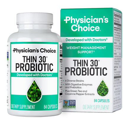 Physician's CHOICE Probiotics for Weight Management & Bloating, 30ct - 6 Probiotic Strains, Prebiotics, Cayenne, & Green Tea for Gut Health, Bloating Relief, & Weight Management for Women & Men