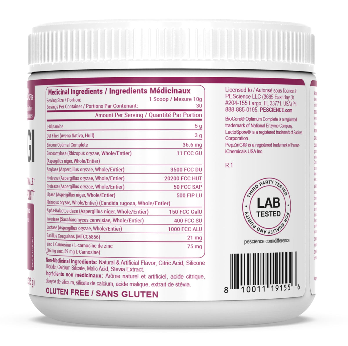 PEScience Complete-GI Gut Health Powder, Probiotics for Women and Men, Digestive Enzymes, Prebiotic Fiber, L-Glutamine, Pepzin GI Zinc Carnosine - Watermelon Flavor, 30 Servings