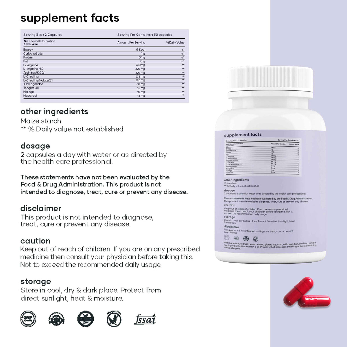 mars by GHC Growth Max Combo - Nitric Oxide Capsules + SurgeMax Capsules - Performance & Vitality Support - 120 Capsules - Pack of 1