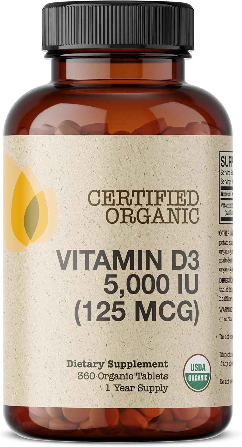 Futurebiotics Vitamin D3 5,000 IU (125 MCG), USDA Certified Organic Vitamin D Supplement, 360 Tablets