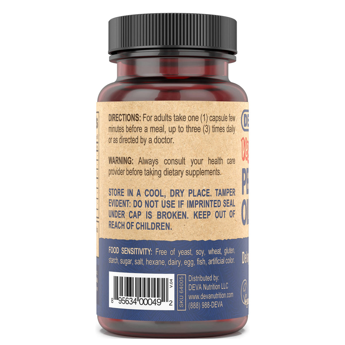 DEVA Nutrition Premium Vegan Peppermint Oil with Orange Oil, Delayed Release, 90 Capsules, 1-Pack
