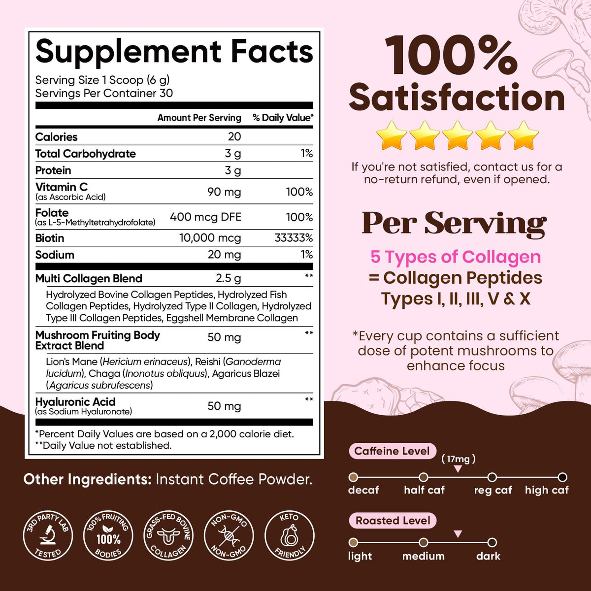 Venture Pal Mushroom Coffee, 12 Mushrooms, Focus & Digestion, 40 Servings - 12 Adaptogenic Mushrooms with Lion's Mane, Cordyceps, Reishi, Turkey Tail, Ashwagandha & Probiotics, Low Caffeine & Calories