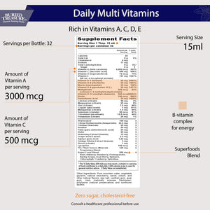 Buried Treasure Daily Nutrition Liquid Multivitamin and Mineral Supplement with Trace Minerals, Superfoods, Vitamin A, B-Complex, C, D, E, Methylfolate, Biotin, Magnesium, Zinc, Resveratrol, 32 serv Buried TreasureBuy Supplements Australia