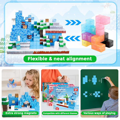 ToyUnited Magnetic Blocks - 100PCS Magnetic Building Blocks Glacier Castle, STEM Montessori Sensory Toys for Toddlers Kids Boys Girls Ages 3 4 5 6 7 8 9 10+ Holiday Birthday Gifts