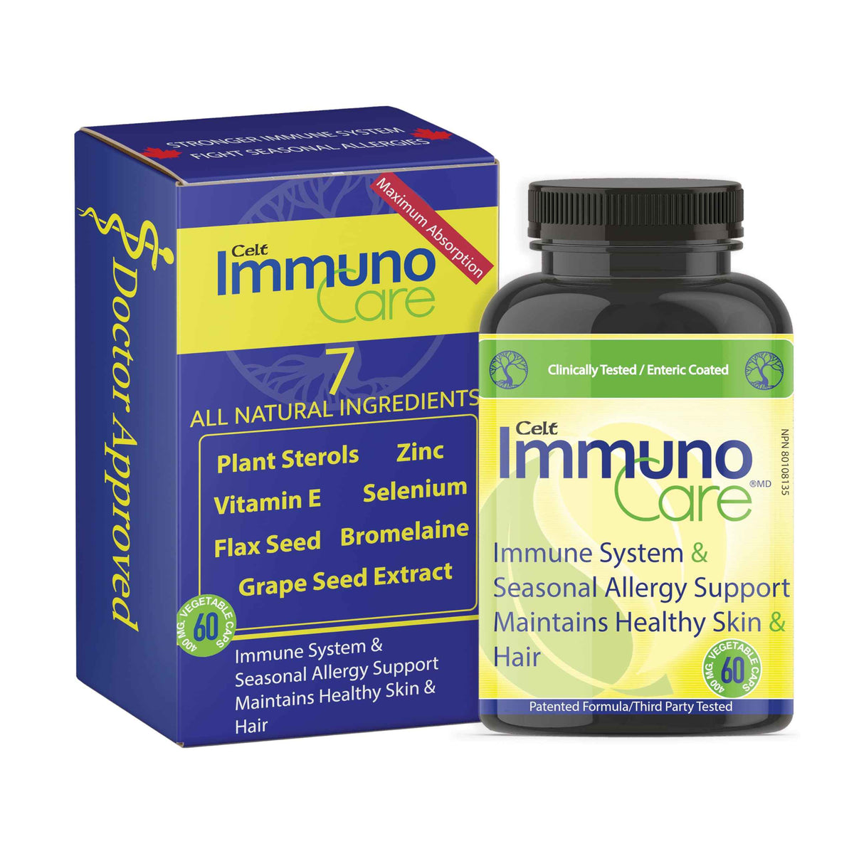 Celt Immunocare 60 v-caps - Potent Seasonal Allergy Blend - Adult Immunity Support - Cholesterol Modulator - Plant Sterols Ultra Strength - 7 Key Immunity Enhancing Ingredients