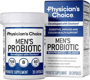 Physician's Choice Probiotics for Men - 70 Billion CFU - 8 Strains - w/Selenium & Organic Prebiotics - Supports Digestive Health, Microbiome, Colon, & Immune Health - Advanced Men's Probiotic - 30ct