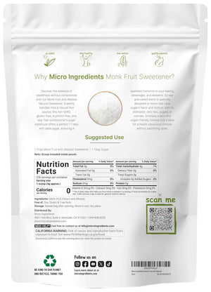 Monk Fruit Sweetener with Allulose, 2 lbs - No Erythritol - No Aftertaste, 1:1 White Sugar Substitute, Keto & Vegan Friendly, Zero Calorie - Great for Drinks, Coffee, Tea, Cookies - Non-GMO