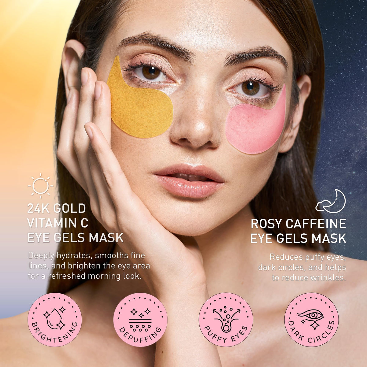 Under Eye Patches Kit - 120 Pcs Rosy Caffeine & 24K Gold (2 Pack)