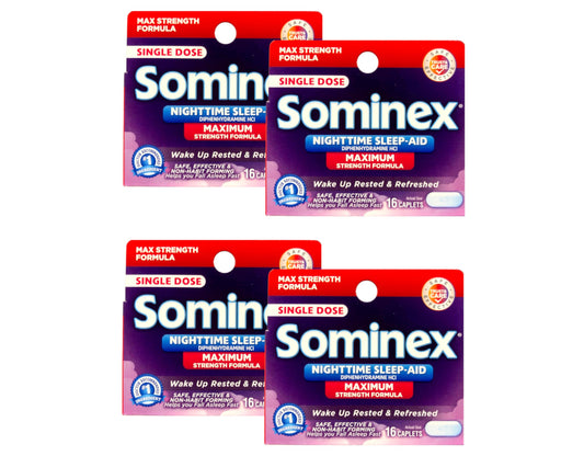 Sominex Nighttime Sleep-Aid Caplets, Maximum Strength, 16 ea (Pack of 4)