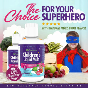 Bio Naturals Children's Liquid Multivitamin & Immune Booster - Natural Supplement for Kids & Toddlers with Vitamins A B C D3 E, Fiber Bio Naturals