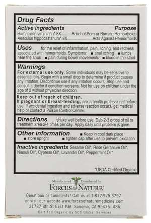 Forces of Nature Hemorrhoid Control Extra Strength, Organic Homeopathic Medicine with Witch Hazel, Horse Chestnut, and Soothing Essential Oils for Itching, Swelling & Discomfort, 5ml (0.17 fl oz) Forces of NatureBuy Supplements Australia
