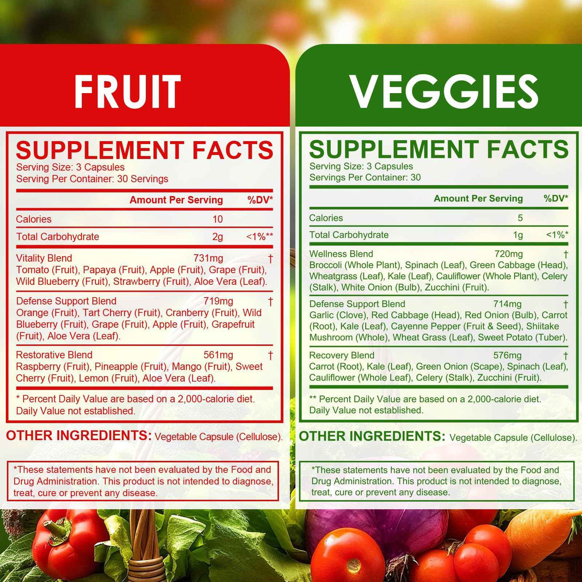 Fruits & Veggies Supplements - 2 Bottles 180 Total Vegetarian Capsules - BalanceNatural Vitamins Supplement Dietary Nutritional Balance,Lngredients Blended Vitamin & Mineral Whole Food Supplement