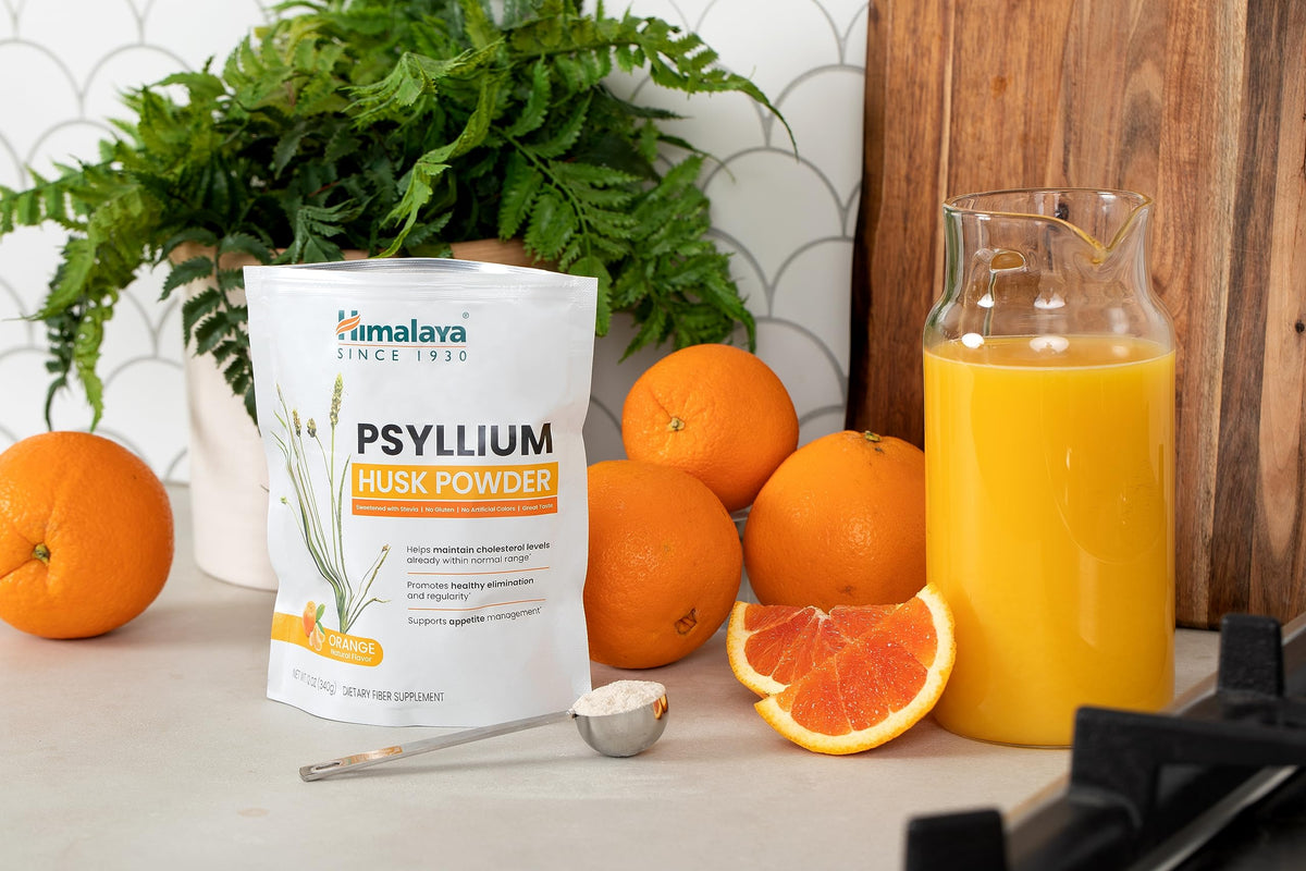 Himalaya Psyllium Husk Powder, Orange, 48 Servings - Daily Psyllium Fiber Supplement for Supporting Digestive Health and Regularity - Vegan, Non-GMO, Sugar Free, Gluten Free, 12 oz (340 g)