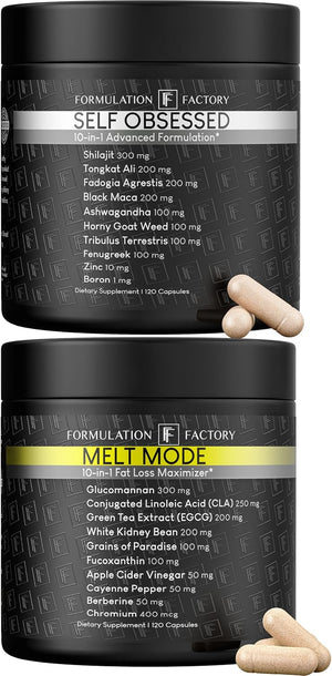 Formulation Factory Self Obsessed x Melt Mode (Bundle) - Testosterone Booster for Men with Shilajit & Tongkat Ali + Metabolism & Appetite Support with Glucomannan & Green Tea