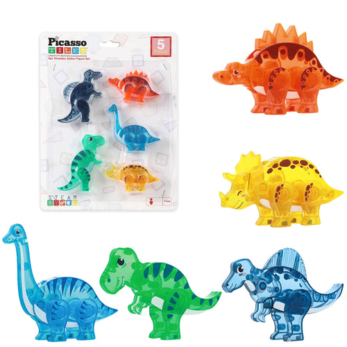 PicassoTiles Dinosaur Magnetic Tiles Accessory Set Mix and Match Dino Figure Parts for STEM Magnet Tile Construction Building Blocks Sets Creative Pretend Play Educational Toy for Kids Ages 3+ PTA28