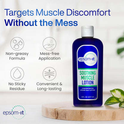 Epsom-It Soothing Muscle Lotion - Epsom Salt Magnesium Sulfate Cream Arnica for Muscle Stiffness, Topical Magnesium Lotion, Providing Comfort for Legs, Knee and Feet, 8.0 oz., 4-Pack