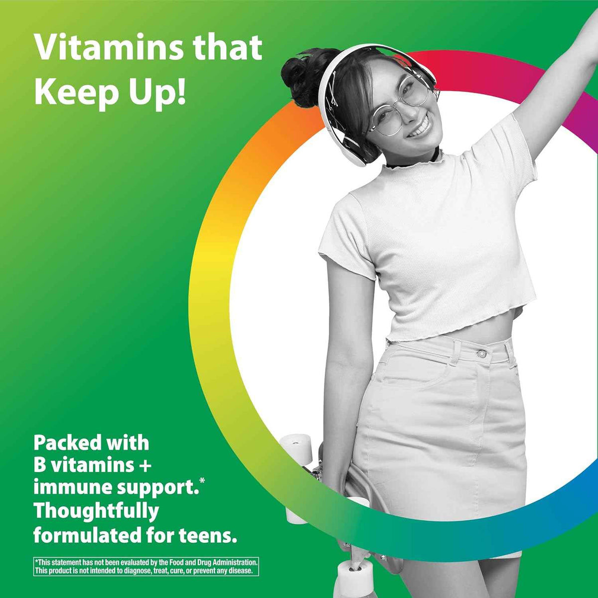 Rainbow Light Teen Multivitamin for Boys & Girls - 90 Caplets - with DermaComplex, Iron, Probiotics & Enzymes