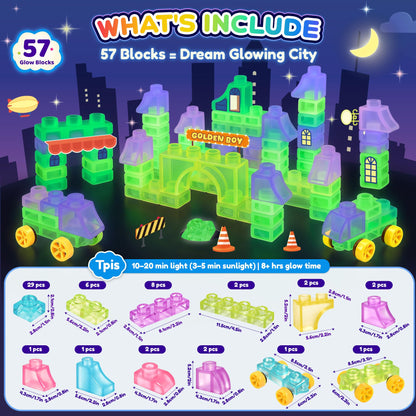 57PCS Soft Glow in The Dark Building Blocks for Toddlers, Dream City