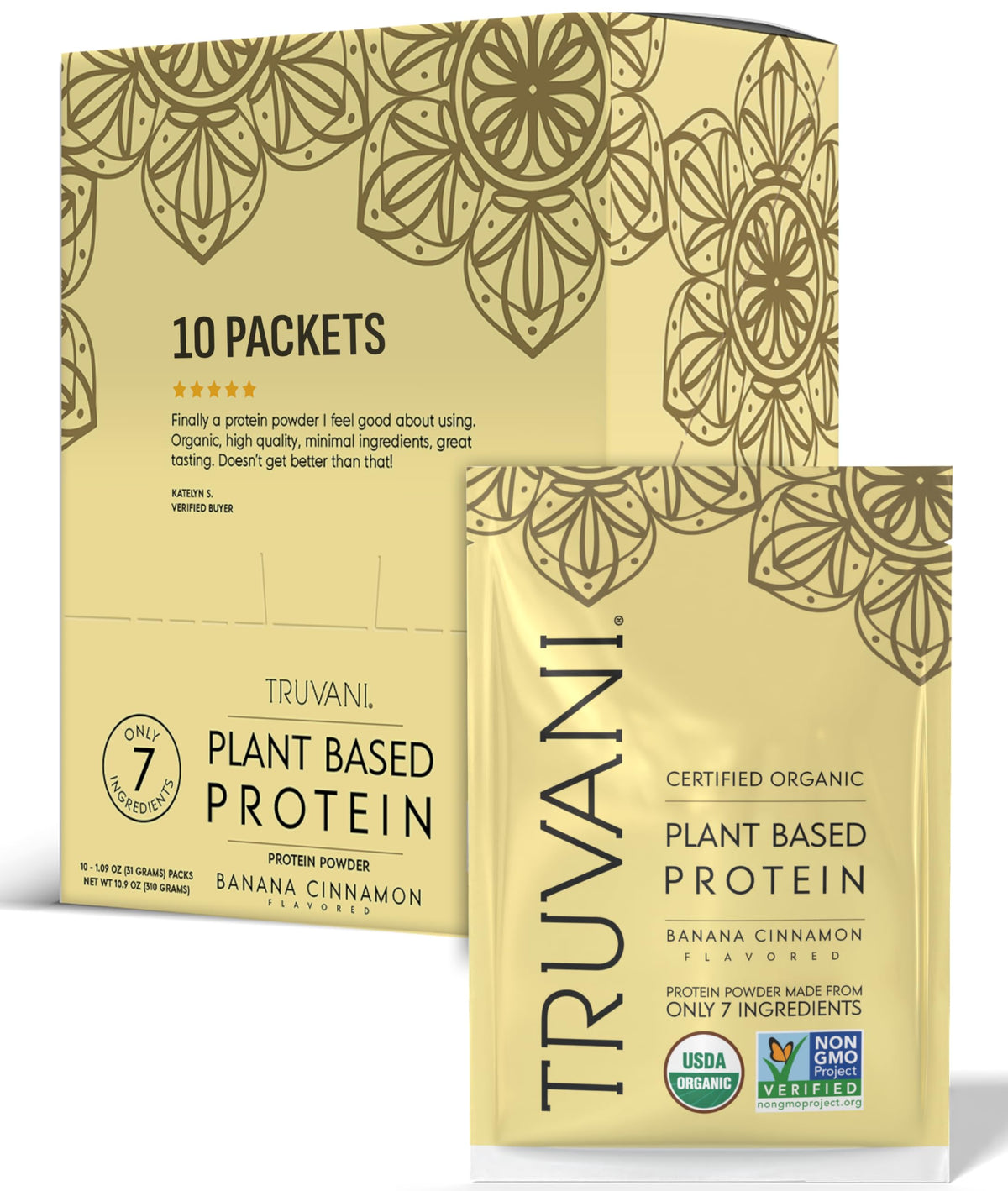 Truvani Organic Plant Based Protein Powder - Strawberry - 10 Servings - Vegan - 20g Pea Protein - Single Serving Travel Packets - Keto - Gluten & Dairy Free - Low Carb