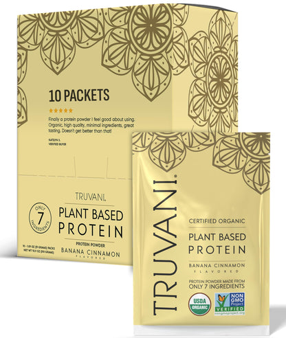 Truvani Organic Plant Based Protein Powder - Strawberry - 10 Servings - Vegan - 20g Pea Protein - Single Serving Travel Packets - Keto - Gluten & Dairy Free - Low Carb