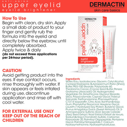 Dermactin Upper Eyelid Cream 1 oz – Firming & Toning Treatment for Sagging and Drooping Eyelids – Anti-Aging Eye Lift Cream for Sensitive Skin