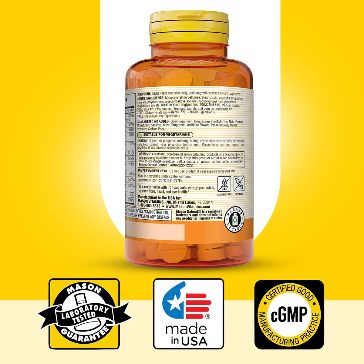 MASON NATURAL Mini Multivitamin with Iron, Gluten Free, 1 Year Supply