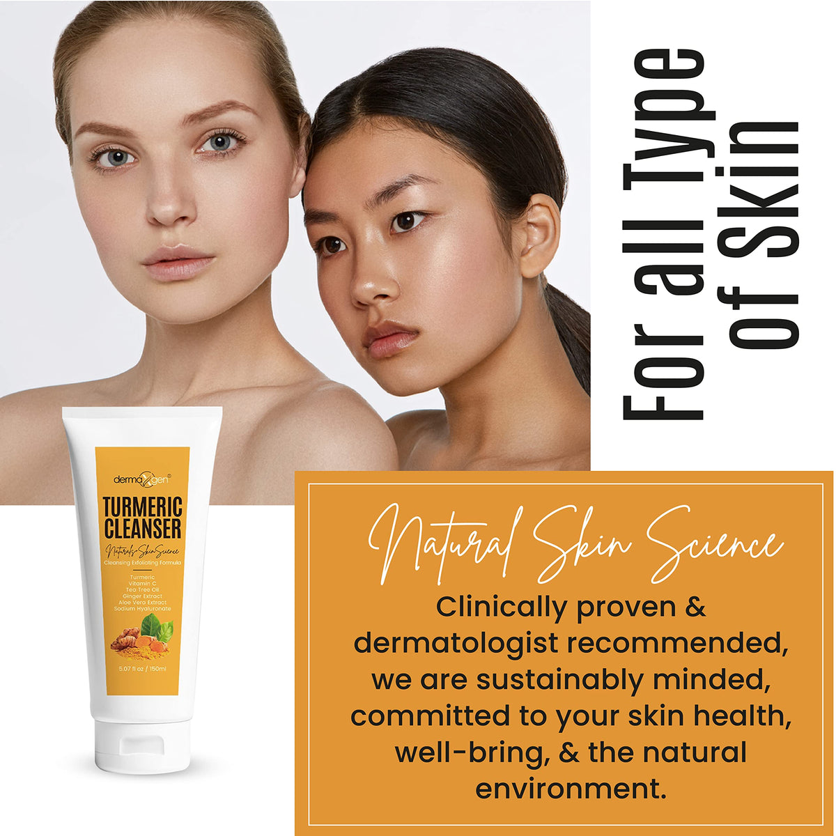DERMAXGEN Turmeric Facial Cleanser - Natural Anti-Aging Exfoliating Face Wash for Acne Scars & Dark Spots (5 oz)