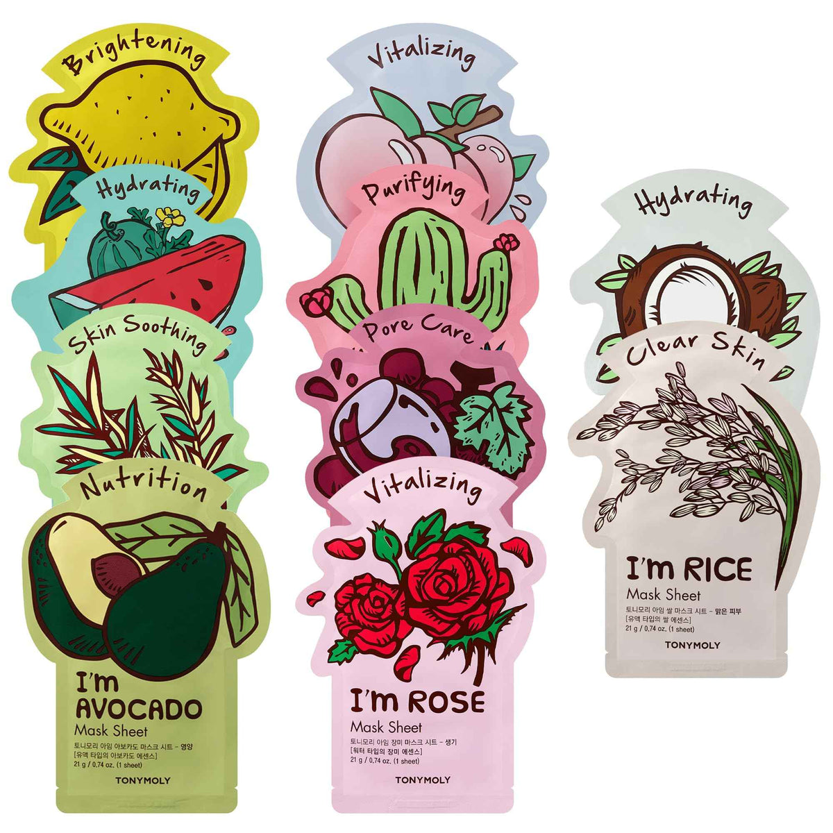 TONYMOLY I’m Sheet Mask Gift Set – Korean Face Mask Variety Pack with Hydrating & Vitamin Essences, 10 Pack