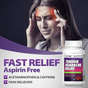 HealthA2Z® Tension Headache Relief | Acetaminophen 500mg | Caffeine 65mg | Pain Reliever Aid | Aspirin Free (200 caplets (Pack of 1)) HealthA2ZBuy Supplements Australia