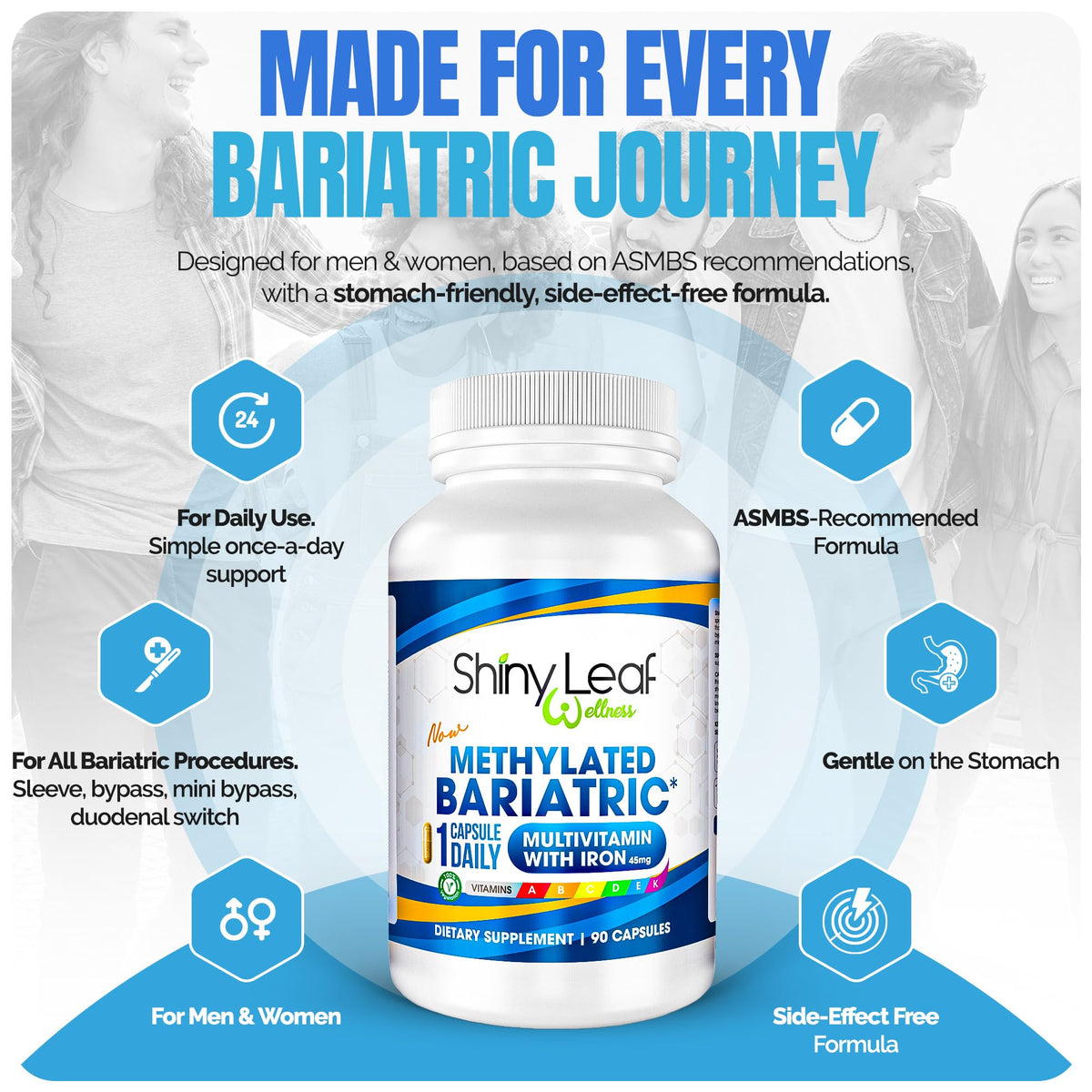 Shiny Leaf Bariatric Multivitamin with Iron 45 mg, Once Daily, 90 Count