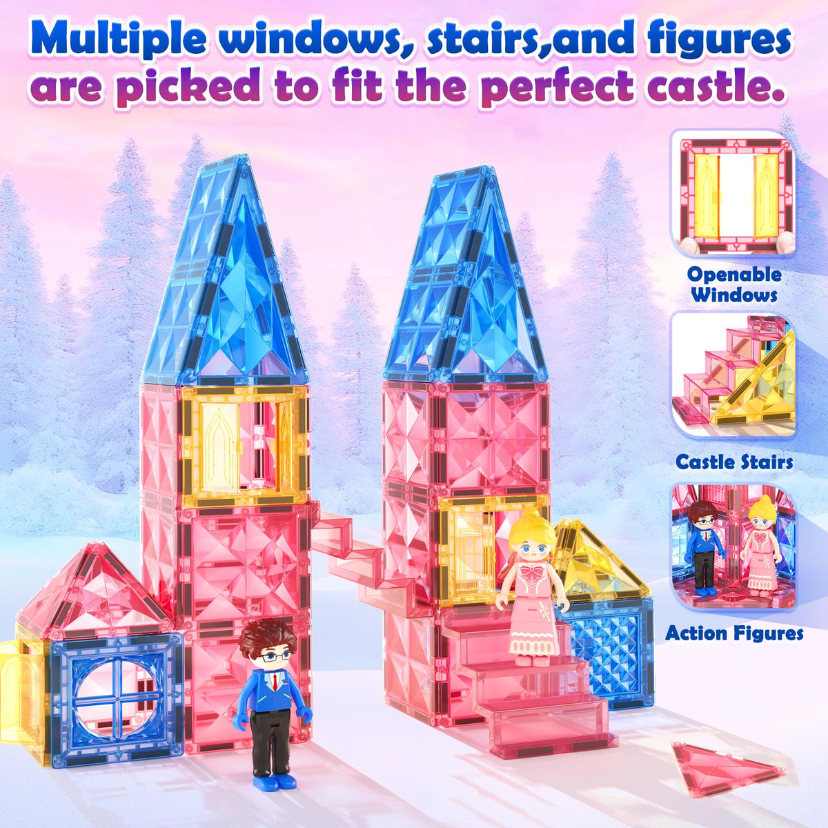Soyee Diamond Magnetic Tiles Magnet Building Blocks - Princess Castle Toys for Girls & Boys Age 3-8 Birthday Present 5 6 7 8 9 10 Year Old Gifts for Kids Classroom