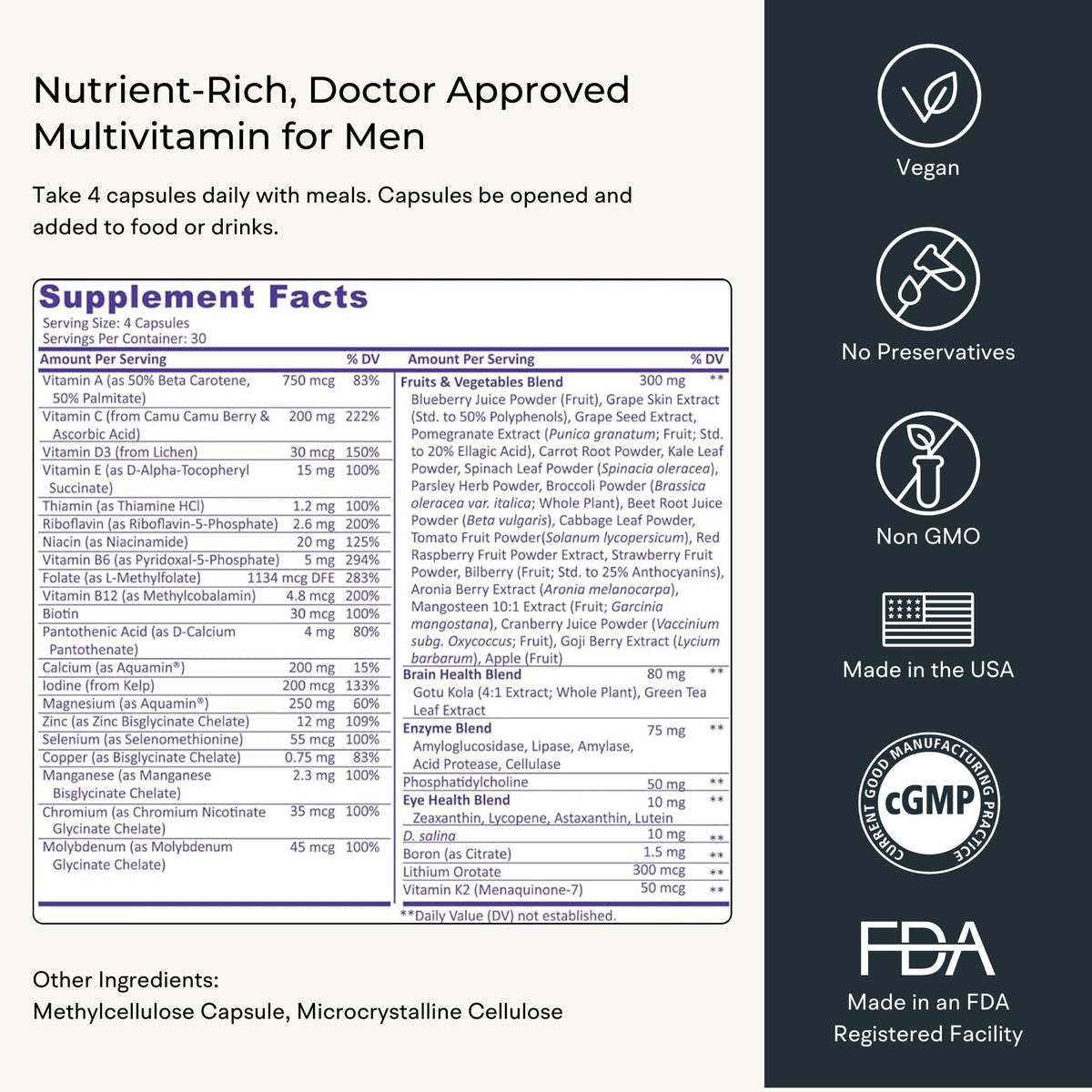 VitaminIQ Whole Food Multivitamin for Men (120 Vegetarian Capsules) – Men’s Daily Multivitamin with Calcium, Magnesium, Selenium, and Essential Vitamins A, B6, C, D3, E, and More