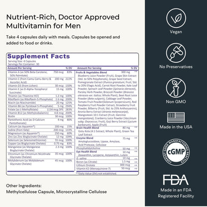 VitaminIQ Whole Food Multivitamin for Men (120 Vegetarian Capsules) – Men’s Daily Multivitamin with Calcium, Magnesium, Selenium, and Essential Vitamins A, B6, C, D3, E, and More