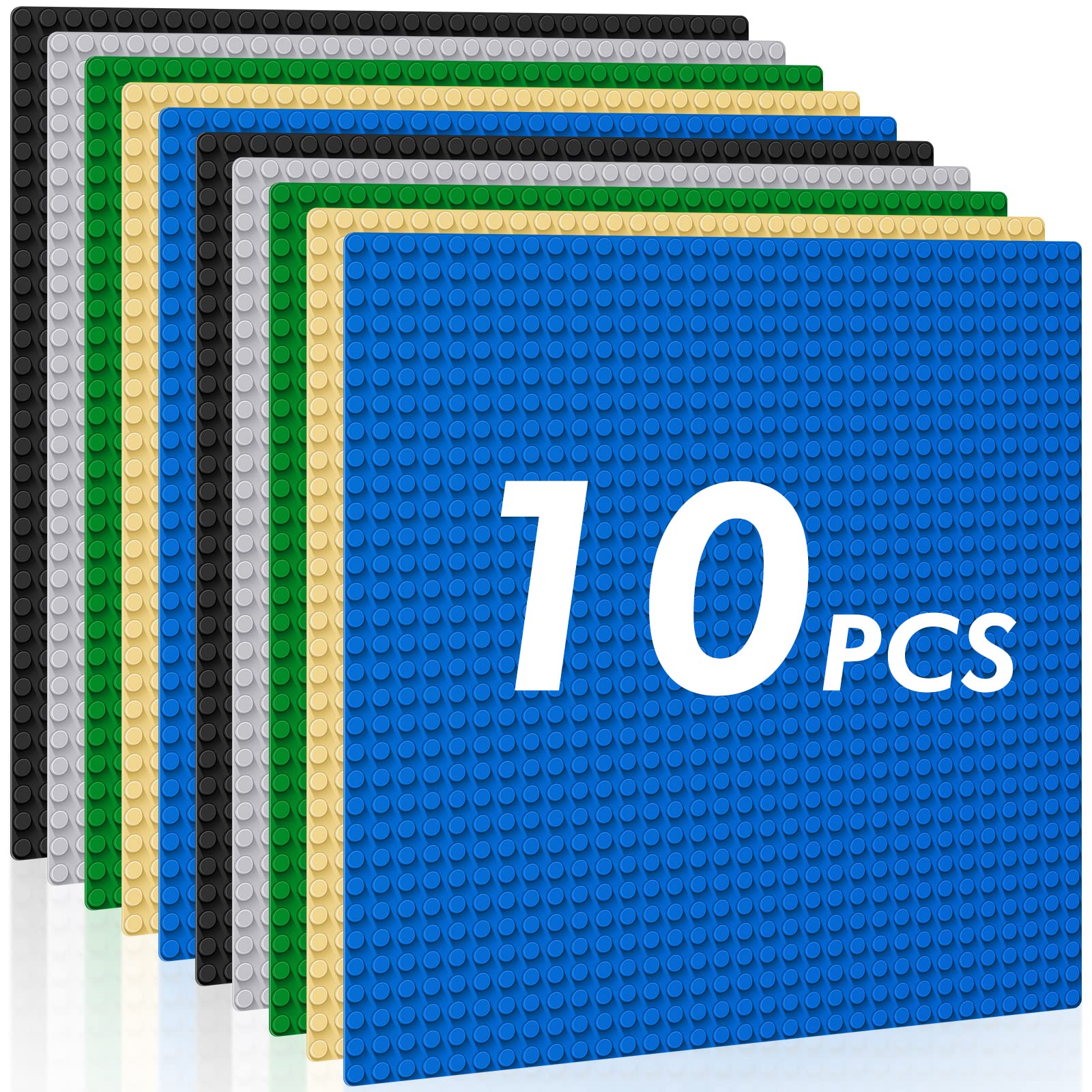 Pokiiulk Classic Baseplates Building Plates-Pack of 10 Large 10" x 10" Building Bricks, Compatible with All Major Brands and Activity Table, Perfect STEM Gift for Builders Age 3+ (Multicolored)