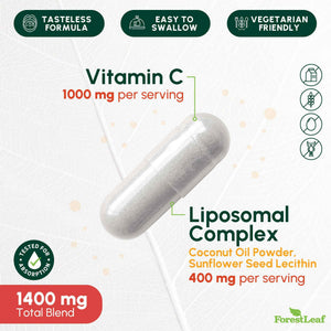 ForestLeaf Liposomal Vitamin C 1400mg Capsules - High Dose Vitamin C Liposomal Supplement w Coconut Oil Fatty Acids - Fast Absorption - Immune Support, Antioxidant
