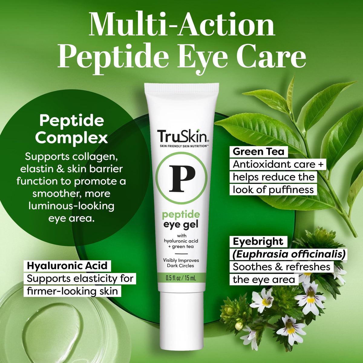 TruSkin Peptide Eye Cream Gel - Lightweight Treatment for Dark Circles & Fine Lines (15ml)