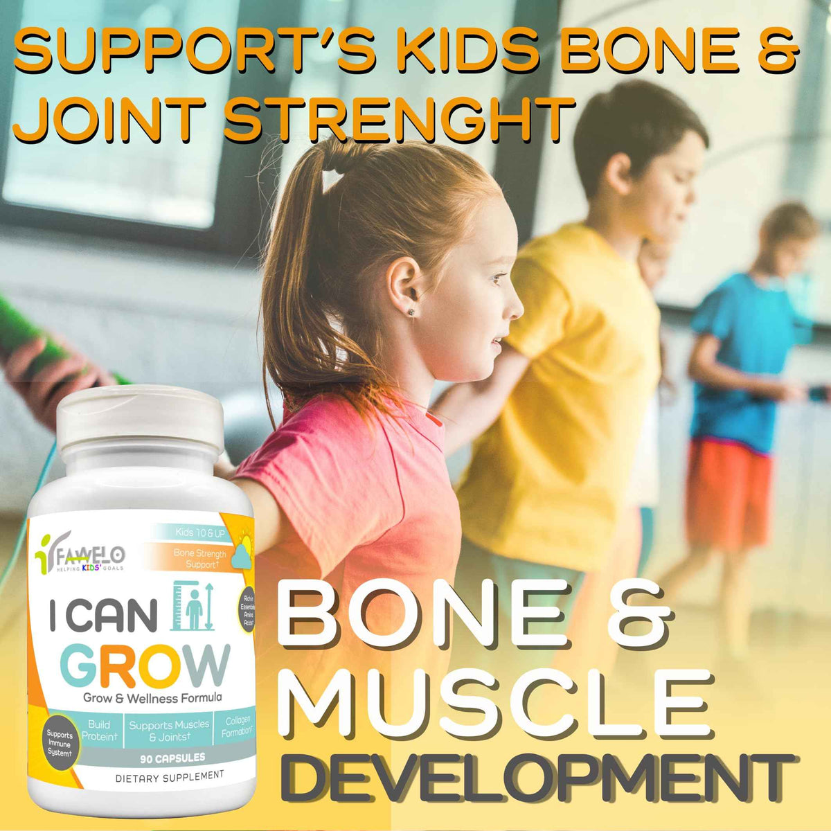 Fawelo I Can Grow (2 Pack) - for Kids 10+ and Teens - Enhances Natural Development - Strength Bone, Muscle & Joints - Immunity & Overall Health - Transparent Ingredients - Made in the USA