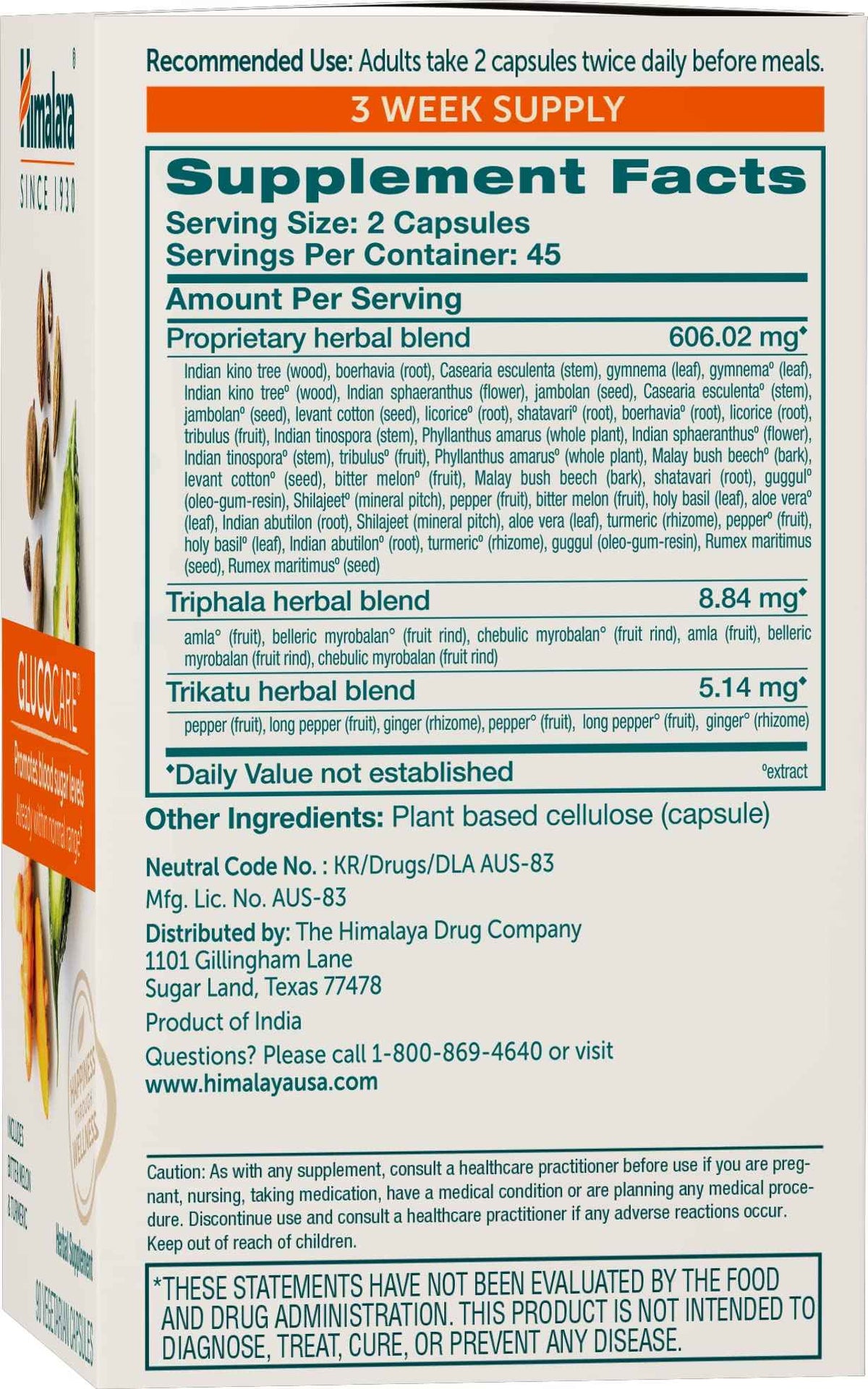Himalaya GlucoCare - Herbal Glucose Metabolism & Pancreatic Support with Bitter Melon, Gymnema, Triphala & Turmeric - Natural Blood Sugar Support