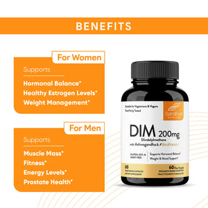 Sandhu's DIM Supplement 200 mg -60 Capsules - Diindolymethane with Ashwagandha & Bioperine Hormone Balance for Women & Men, Hormonal Acne Supplements Sandhu'sBuy Supplements Australia