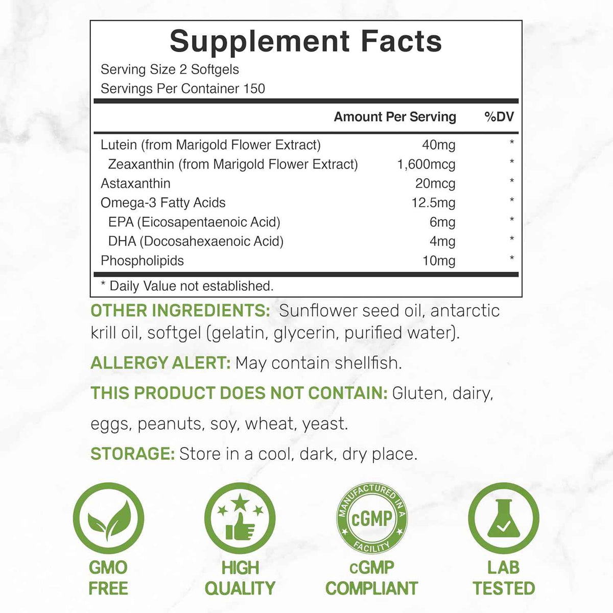 Lutein and Zeaxanthin Supplements, 40mg Per Serving, 300 Softgels - Plus Astaxanthin, Omega-3s, & Phospholipids - Non-GMO