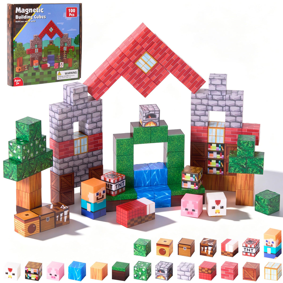 CAPAKIDDO 100 Pcs Animal Forest Magnetic Building Blocks