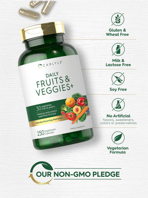 Carlyle Fruits and Veggies Supplement | 250 Capsules | Made with 30 Fruits and Vegetables | Vegetarian, Non-GMO, Gluten Free Superfood Formula CarlyleBuy Supplements Australia
