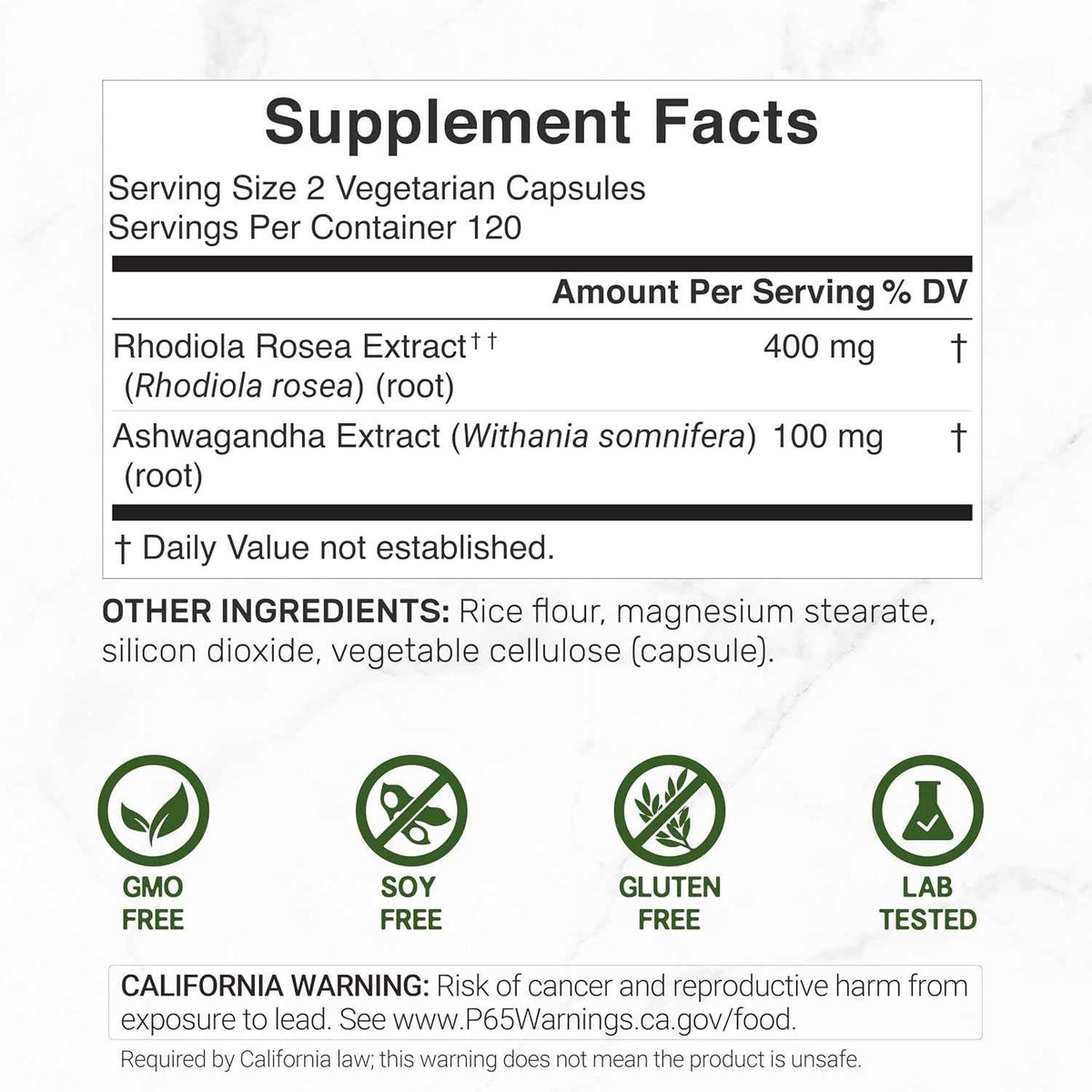 DEAL SUPPLEMENT Rhodiola Rosea with Ashwagandha, 240 Veggie Capsules - Rhodiola Rosea Supplement - Rhodiola & Ashwagandha Blend - Non-GMO