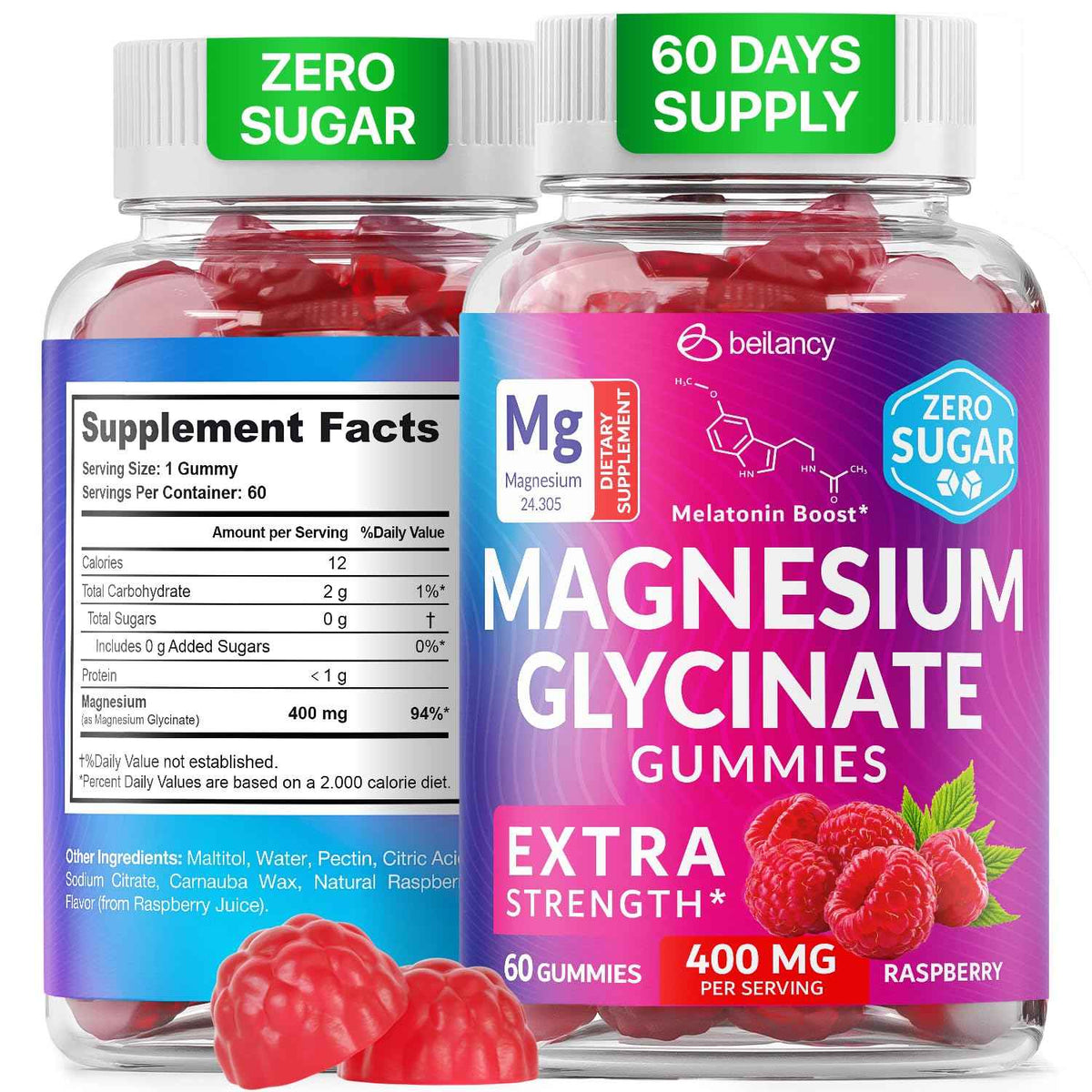 Magnesium Glycinate Gummies 400mg, Muscle Support and Relaxation, Magnesium Supplement for Women, Men and Kids, High Absorption, Sugar Free