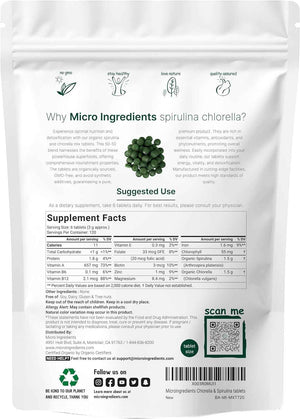 Micro Ingredients Organic Chlorella Spirulina 3000mg Tablets & Vitamin D3 5000iu + K2 100mcg Bundle 2 Pack - Cracked Cell Wall, Rich in Vegan Protein & Chlorophyll - Essential Sunshine Vitamins