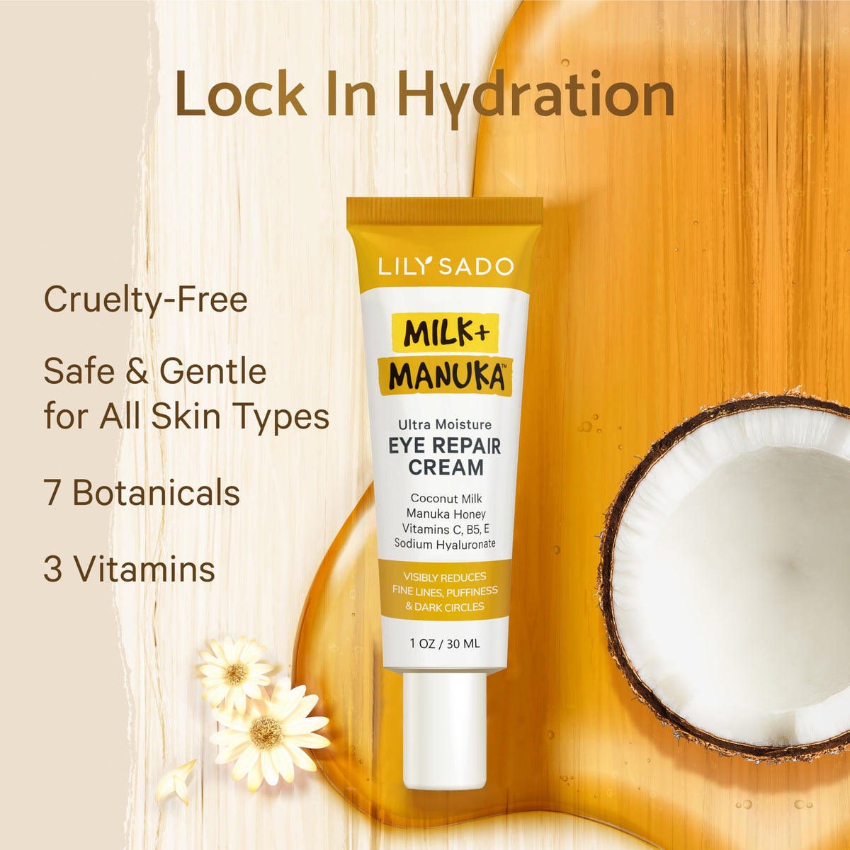 LILY SADO MILK+MANUKA™ Eye Repair Cream – Coconut Milk & Manuka Honey (30ml)