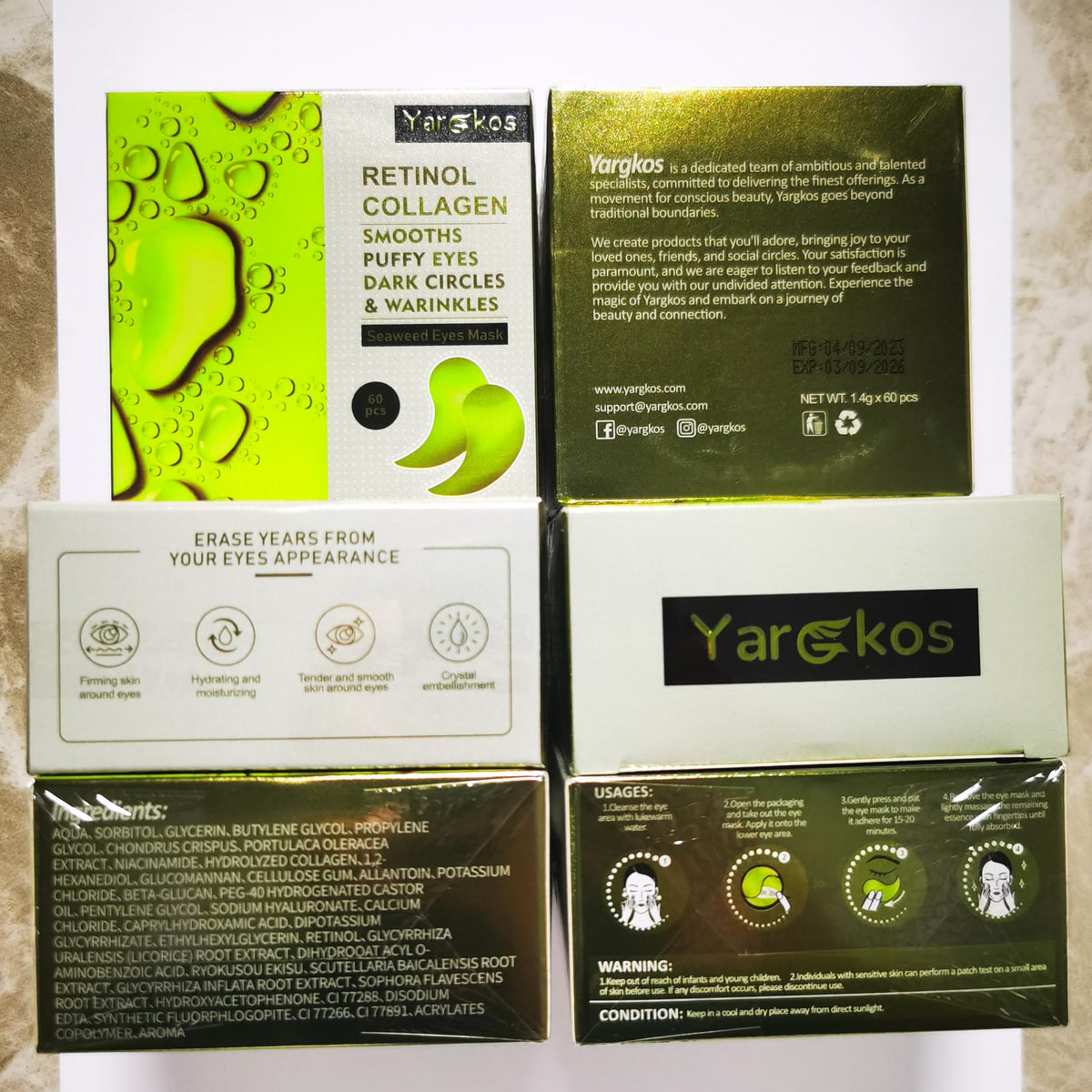 Yargkos Green Tea Collagen Under Eye Patches - 60 Pcs (30 Pairs)