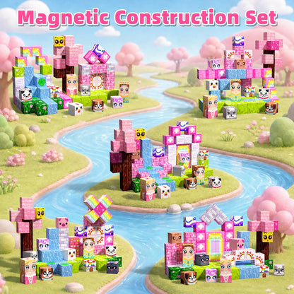 100PCS Magnetic Blocks, Magnetic Building Cube Set for Kids Ages 3+, Constructions STEM Stacking Tiles Toy Building Birthday Gifts for Girls